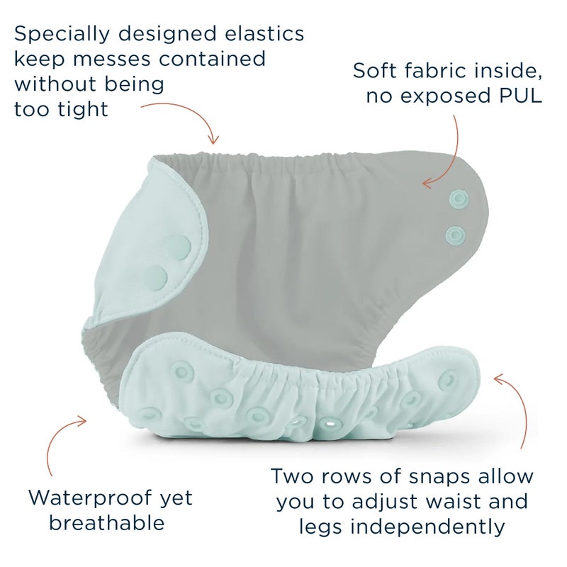 Esembly Cloth Diaper Bundle Set - 3 Organic Cotton Absorbent Inners and 1 Waterproof Outer Diaper Cover - Reusable, Washable, Snap Closure Cloth Diapers - Size 2 (18-35lbs), Mist - Image 4